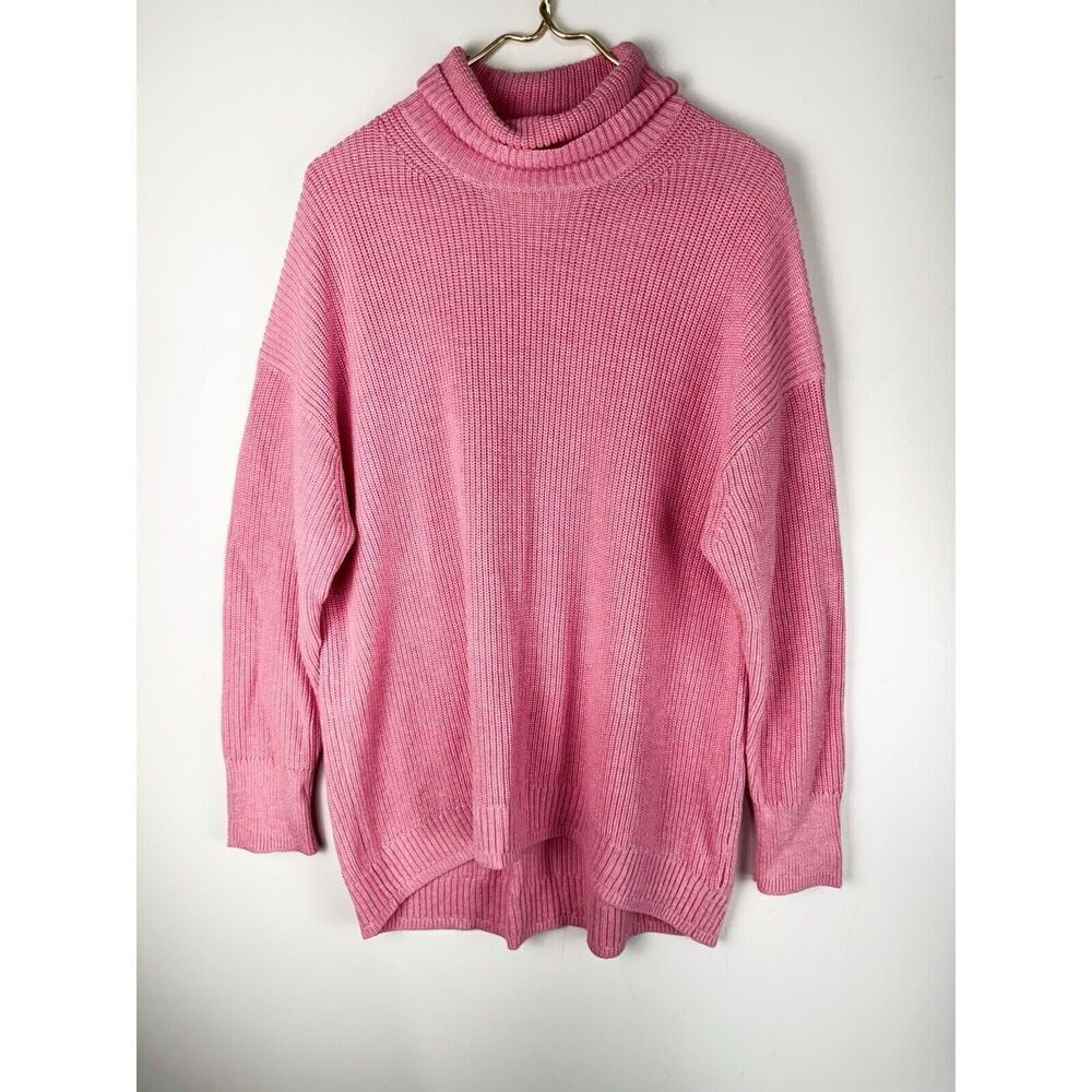 J. CREW Ribbed Cotton-Blend Relaxed Turtleneck Sweater Pink size Large